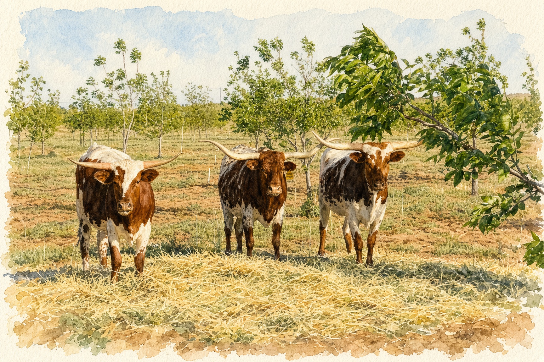 Dolly, Molly, and Holly eating hay bought during the drought