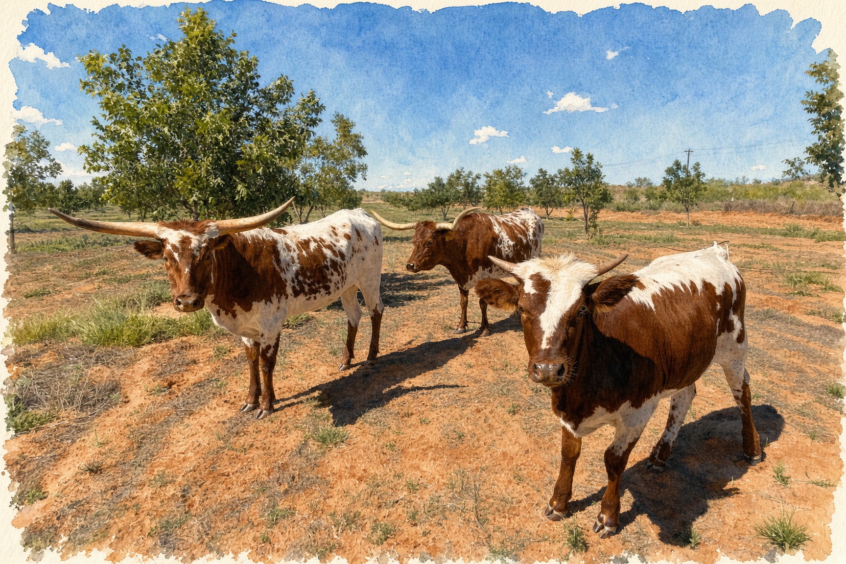 Dolly, Molly, and Holly standing in the West Texas pecan lot
